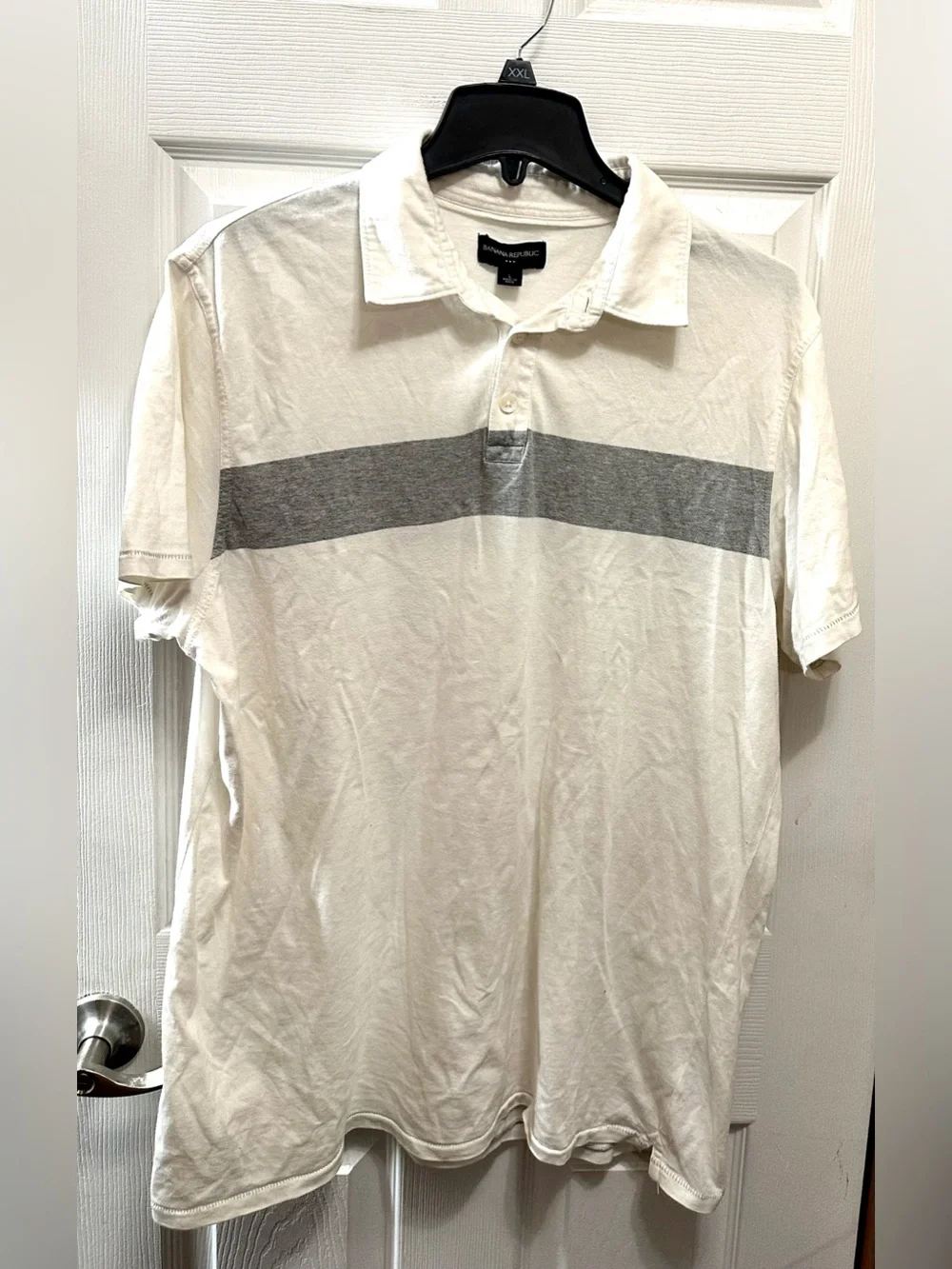 Banana Republic White Polo with Gray Chest Stripe